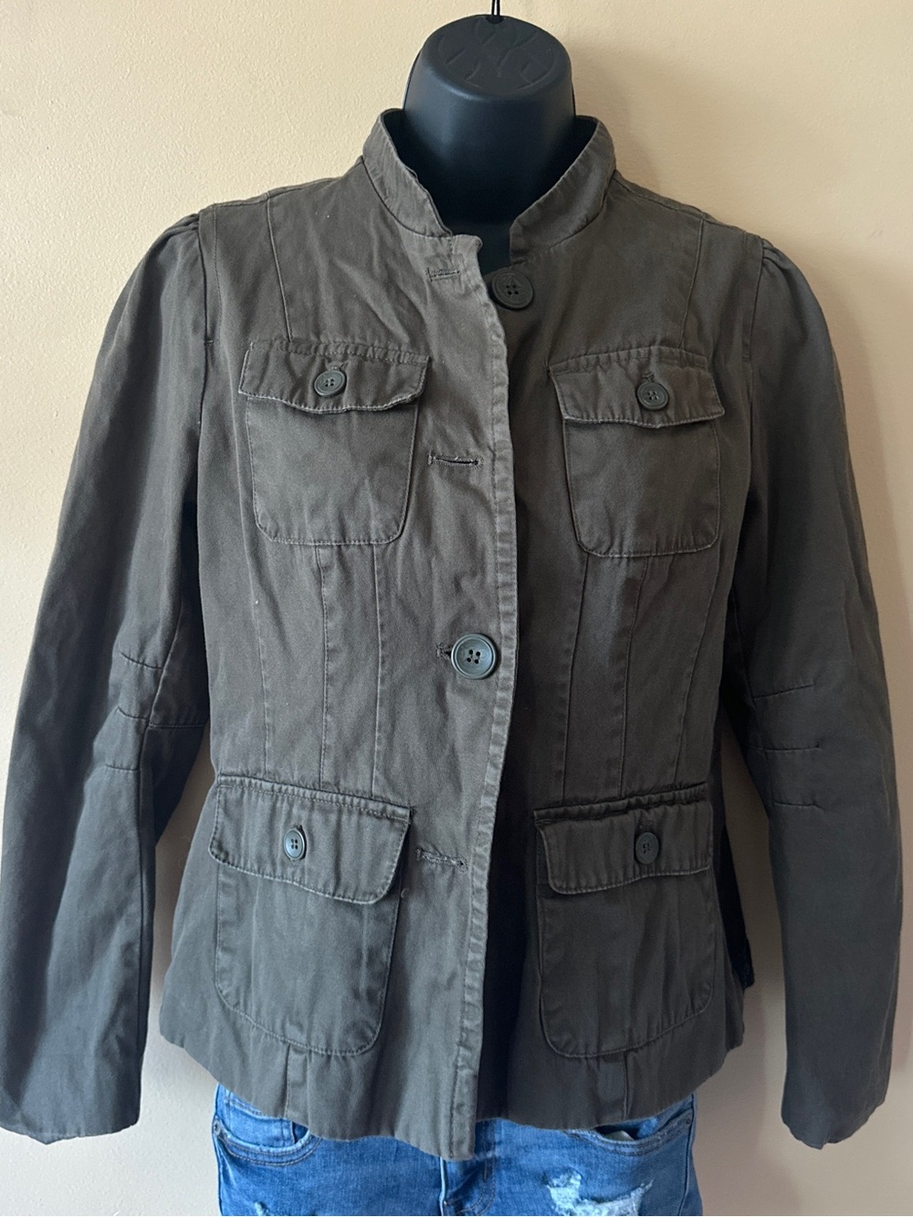 Sequin Hearts Olive Utility Jacket | Cinched Waist | Size Small